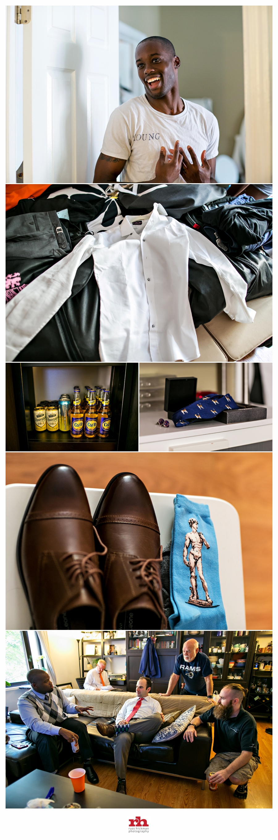 A groom lays out his details on his wedding day in Baltimore, MD.